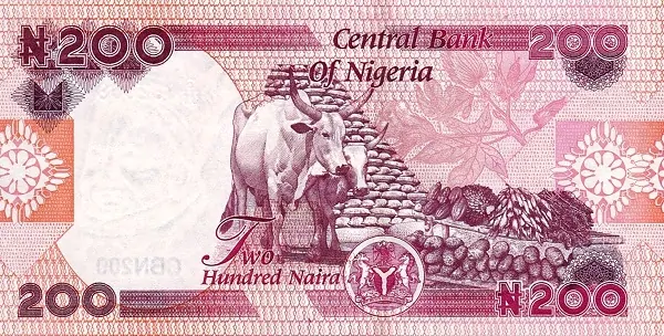 nigeria 200 naira reverse — cattle and agricultural produce — globenote