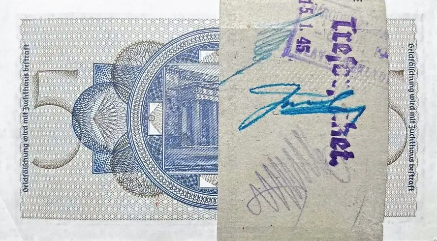bundle of 5-RM Reichskreditkassenscheine from Eger