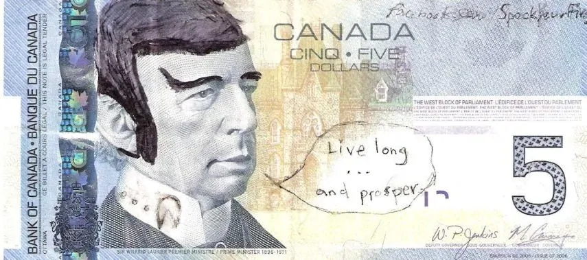Spocking on Canadian 5 Dollars