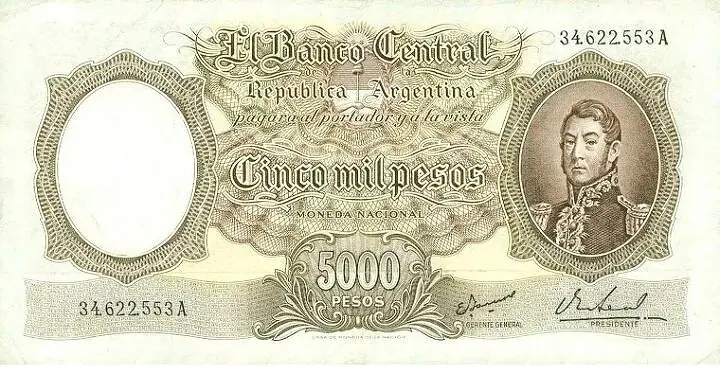 ARGENTINA 5000 Pesos 1962 Pick 280 collectible banknote