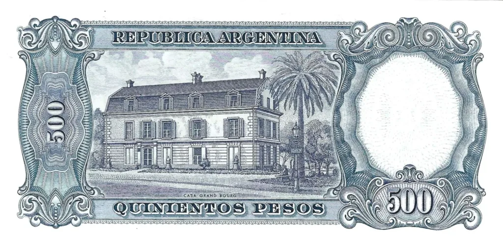 ARGENTINA 500 Pesos 1964 Pick 278 back side - ARGENTINA