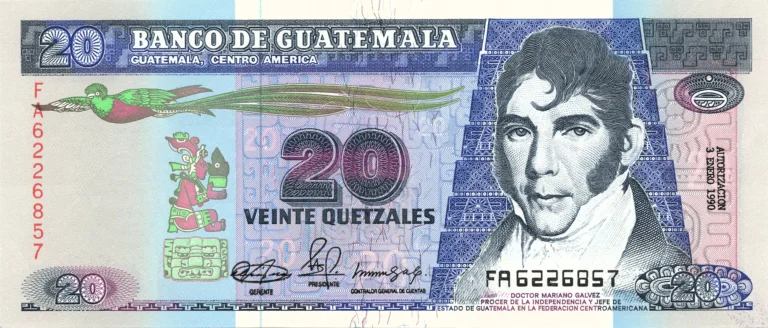 GUATEMALA 20 Quetzales 1989 Pick 76 collectible banknote