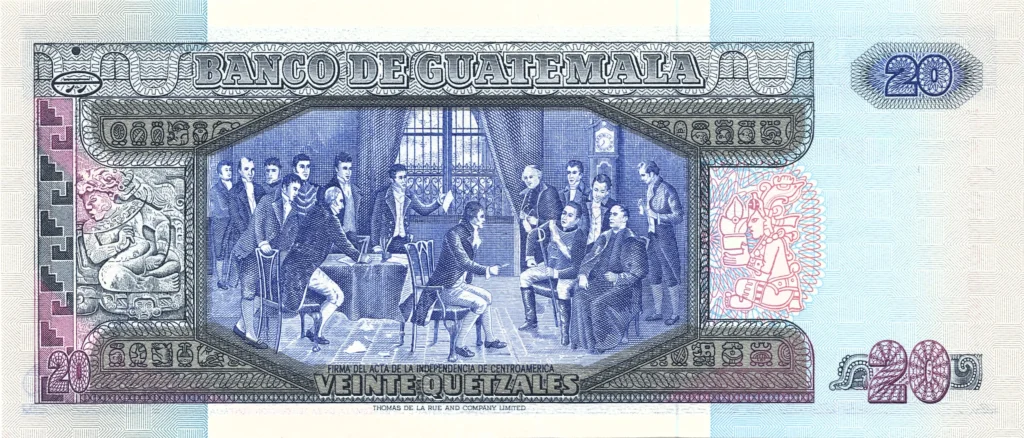 GUATEMALA 20 Quetzales 1989 Pick 76 back side - GUATEMALA