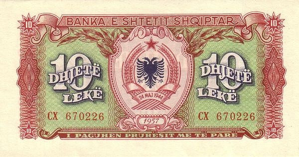 ALBANIA 10 Leke 1957 Pick 28