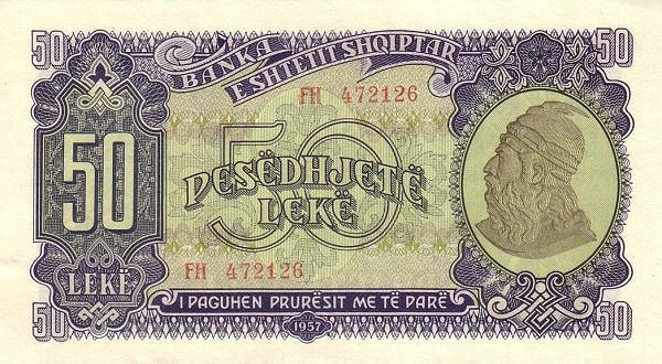 ALBANIA 50 Leke 1957 Pick 29