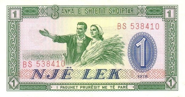 ALBANIA 1 Lek 1976 Pick 40 collectible banknote