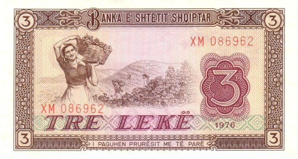 ALBANIA 3 Leke 1976 Pick 41 collectible banknote