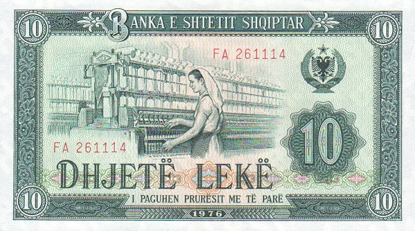 ALBANIA 10 Leke 1976 Pick 43 collectible banknote
