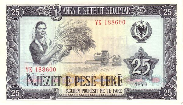ALBANIA 25 Leke 1976 Pick 44 collectible banknote