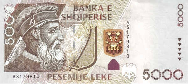 ALBANIA 5000 Leke 2007 Pick 75 collectible banknote