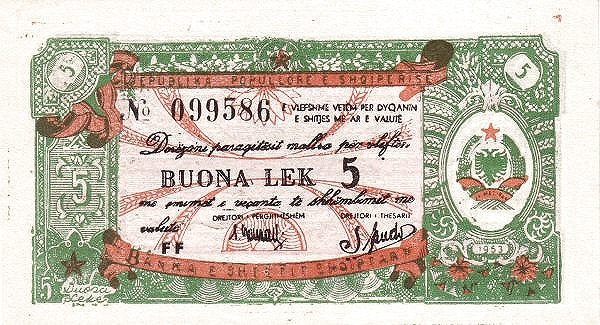 ALBANIA 5 Bon Lek 1953 Pick FX5 collectible banknote