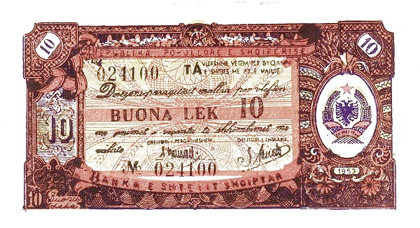 ALBANIA 10 Bon Lek 1953 Pick FX6 collectible banknote
