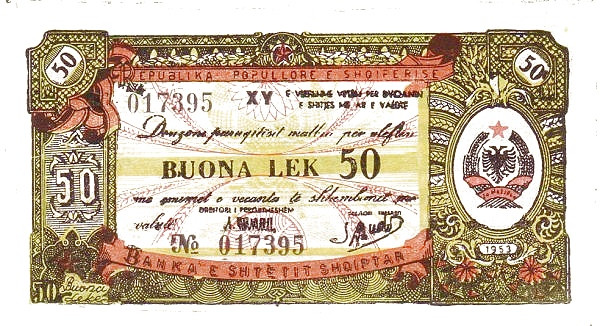 ALBANIA 50 Bon Lek 1953 Pick FX7 collectible banknote