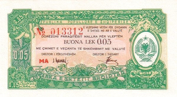 ALBANIA 5 Bon Lek 1965 Pick FX21 collectible banknote