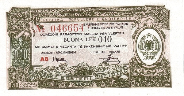 ALBANIA 10 Bon Lek 1965 Pick FX22 collectible banknote