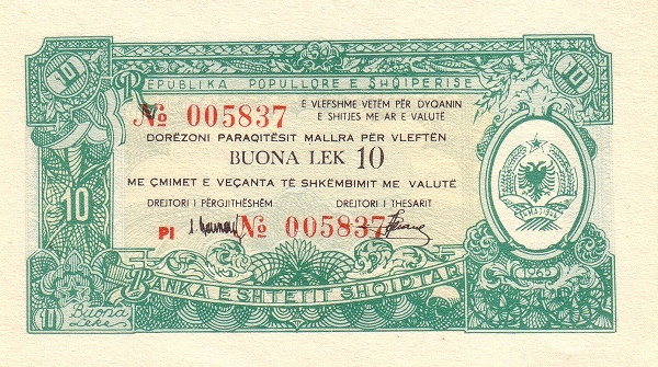 ALBANIA 10 Bon Lek 1965 Pick FX26 collectible banknote