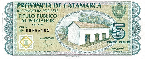 ARGENTINA – CATAMARCA 5 Pesos 2001 Pick S2352