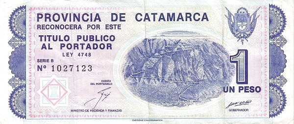 ARGENTINA – CATAMARCA 1 Peso 2001 Pick S2354 collectible banknote