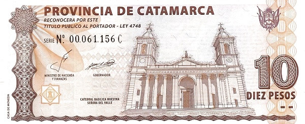 ARGENTINA – CATAMARCA 10 Pesos 2001 Pick S2356 collectible banknote