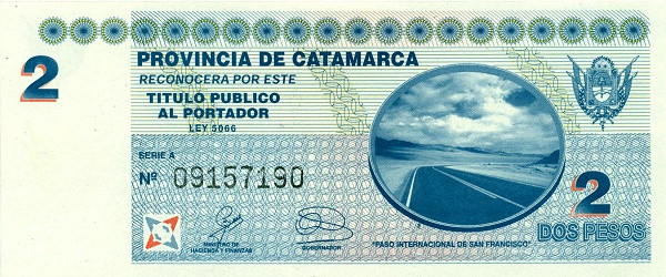 ARGENTINA – CATAMARCA 2 Pesos 2006 Pick SNL collectible banknote