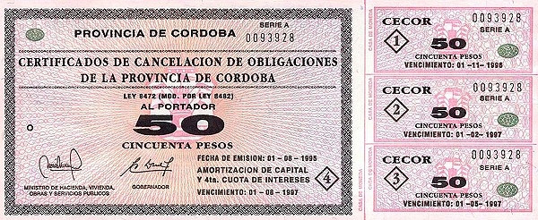 ARGENTINA – CÓRDOBA 50 Pesos 1995 Pick S2378 collectible banknote
