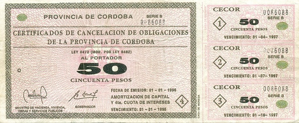 ARGENTINA – CÓRDOBA 50 Pesos 1996 Pick S2382 collectible banknote