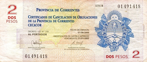 ARGENTINA – CORRIENTES 2 Pesos 2000 Pick S2393 collectible banknote