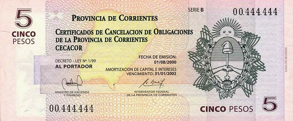 ARGENTINA – CORRIENTES 5 Pesos 2000 Pick S2394 collectible banknote