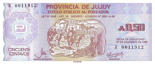 ARGENTINA – JUJUY 50 Centavos 1988 Pick S2402
