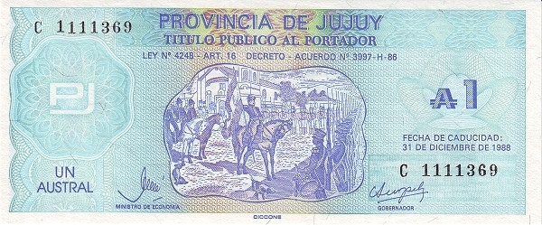 ARGENTINA – JUJUY 1 Austral 1988 Pick S2403