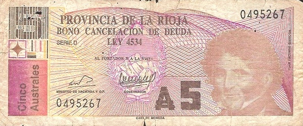 ARGENTINA – LA RIOJA 5 Australes 1986 Pick S2504