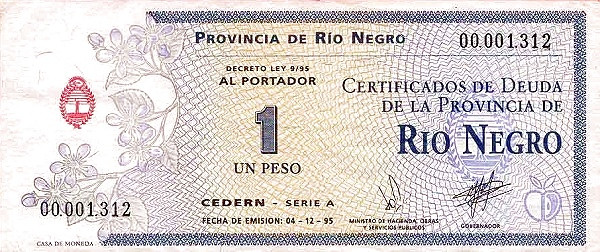 ARGENTINA – RÍO NEGRO 1 Peso 1995 Pick S2550