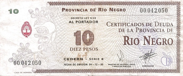 ARGENTINA – RÍO NEGRO 10 Pesos 1995 Pick SNL
