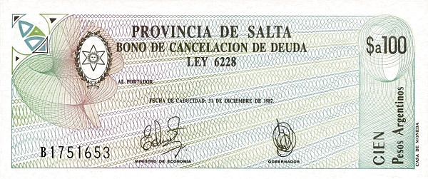 ARGENTINA – SALTA 100 Pesos 1987 Pick S2602
