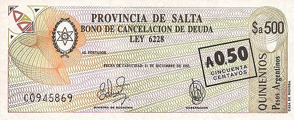 ARGENTINA – SALTA 50 Austral 1987 Pick S2606 collectible banknote
