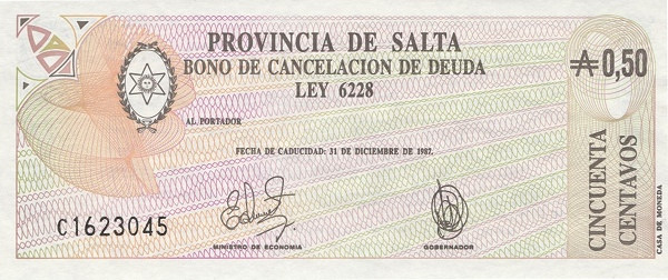 ARGENTINA – SALTA 50 Centavos 1987 Pick S2611 collectible banknote