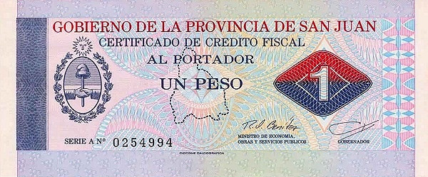 ARGENTINA – SAN JUAN 1 Peso 1995 Pick S2651