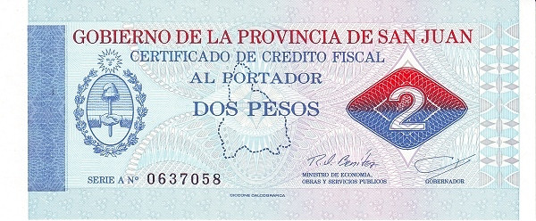 ARGENTINA – SAN JUAN 2 Pesos 1995 Pick S2652