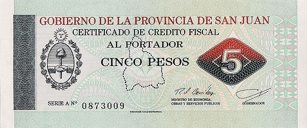 ARGENTINA – SAN JUAN 5 Pesos 1995 Pick S2653
