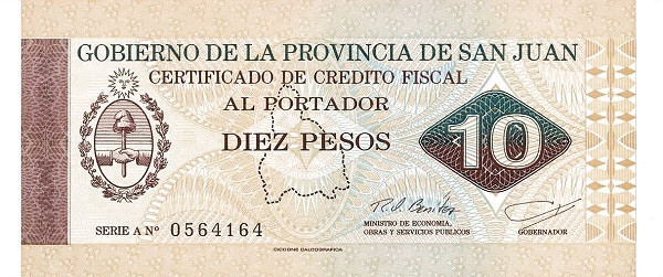 ARGENTINA – SAN JUAN 10 Pesos 1995 Pick S2654