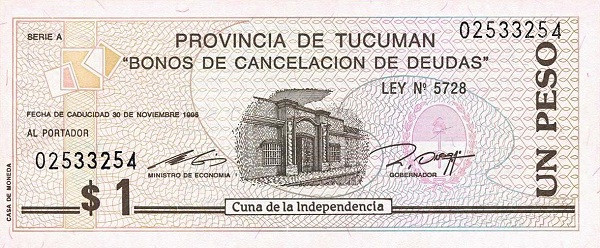 ARGENTINA – TUCUMÁN 1 Peso 1995 Pick S2720 collectible banknote