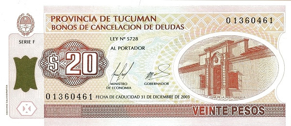 ARGENTINA – TUCUMÁN 20 Pesos 2003 Pick SNL collectible banknote
