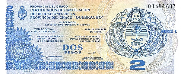 ARGENTINA – CHACO 2 Pesos 2001 Pick SNL
