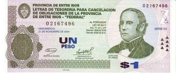 ARGENTINA – ENTRE RÍOS 1 Peso 2002 Pick SNL