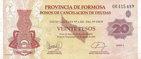 ARGENTINA – FORMOSA 20 Pesos 2001 Pick SNL