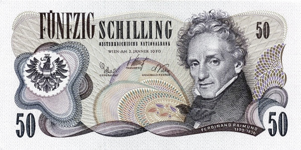 AUSTRIA 50 Schilling 1970 Pick 143 collectible banknote