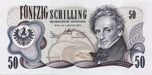 AUSTRIA 50 Schilling 1970 Pick 144 collectible banknote