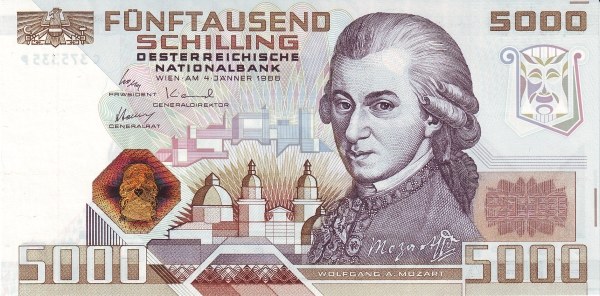 AUSTRIA 5000 Schilling 1988 Pick 153 collectible banknote