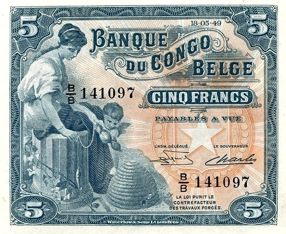 BELGIAN CONGO 5 Francs 1952 Pick 13B