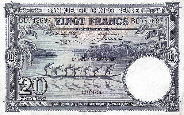 BELGIAN CONGO 20 Francs 1950 Pick 15H